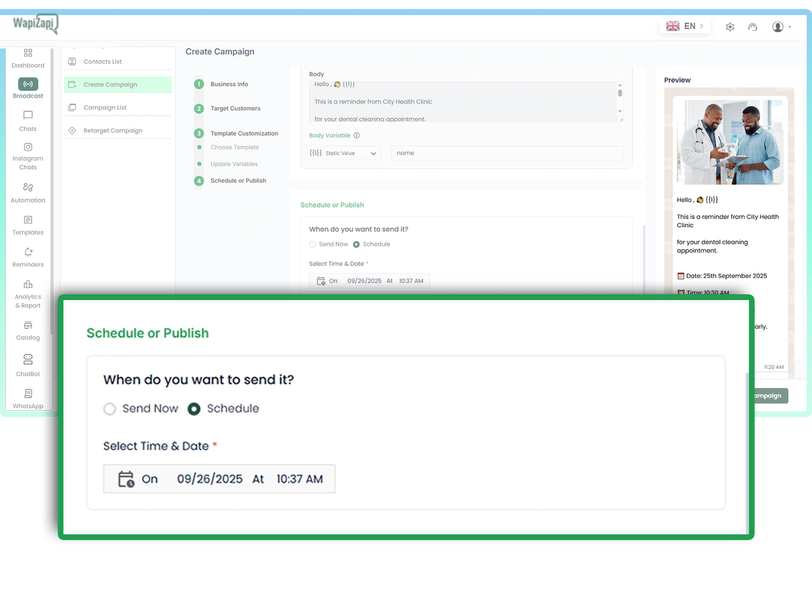 Schedule or Publish Your Broadcast